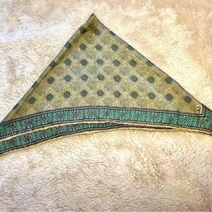 Elegant Silk Green and Tan Patterned Scarf